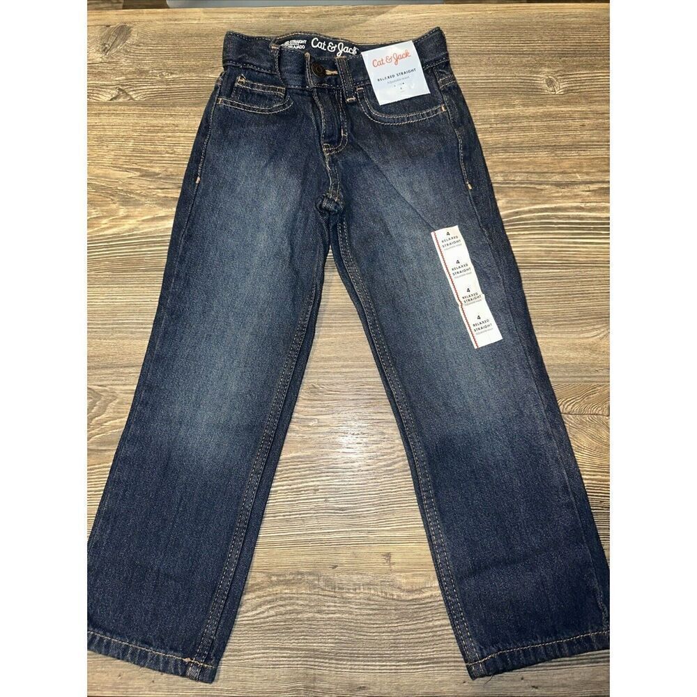 Cat & Jack Boys Relaxed Straight Fit Jeans Dark Denim Wash Size 4. NWT. K